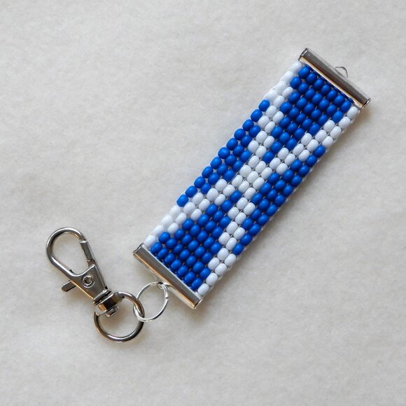 Scotland Scottish Scots flag bead keychain / bag charm, handmade, seed beads - Picture 1 of 4